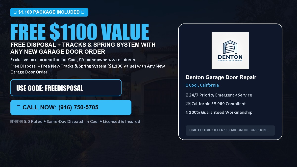 Free Disposal + Free New Tracks & Spring System with Any New Garage Door Order ($1100 Value) in Cool, CA